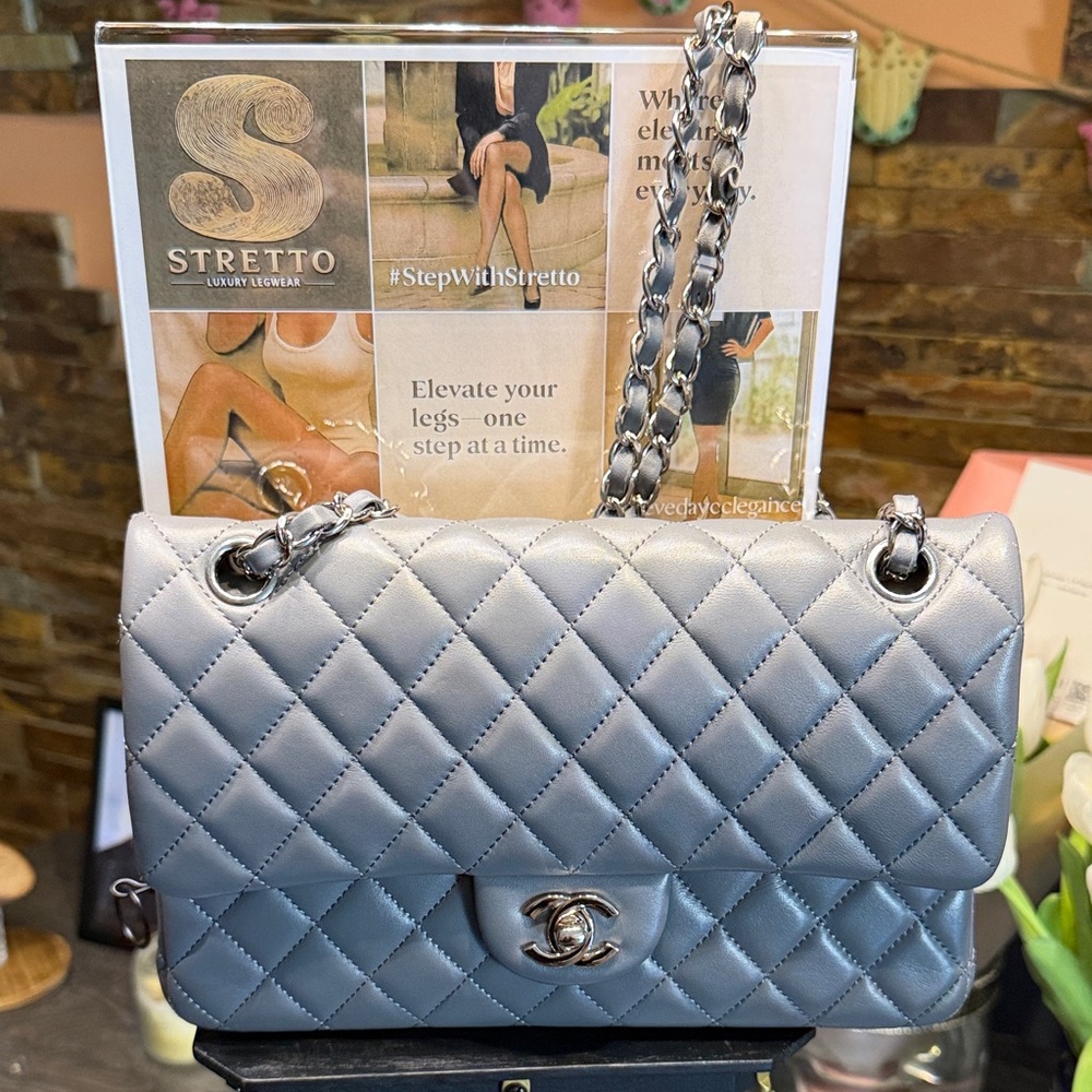 Quilted Classic Bag in Grey with Silver hardware